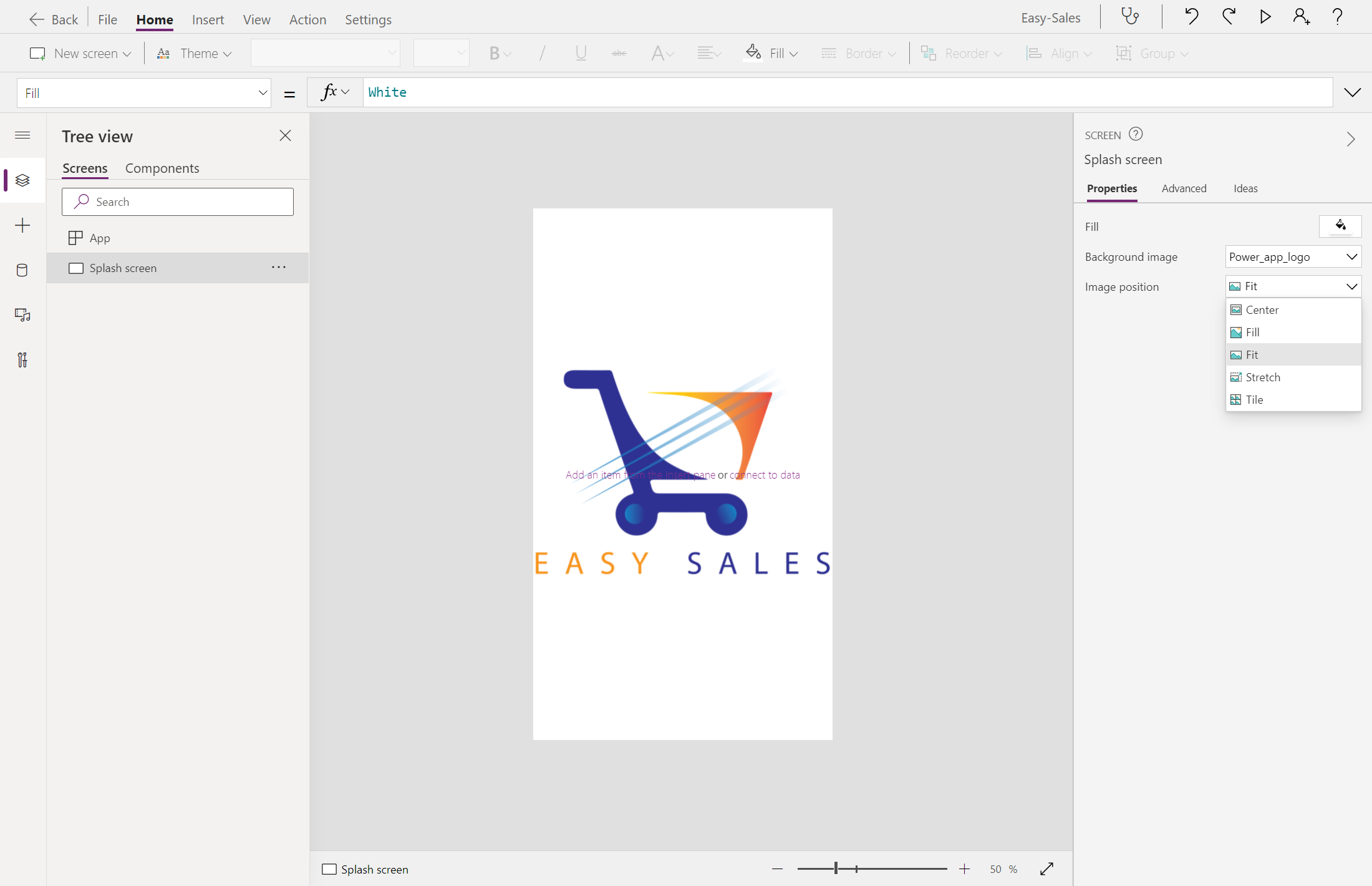 將 Easy Sales 標誌新增至啟動顯示畫面的螢幕擷取畫面。
