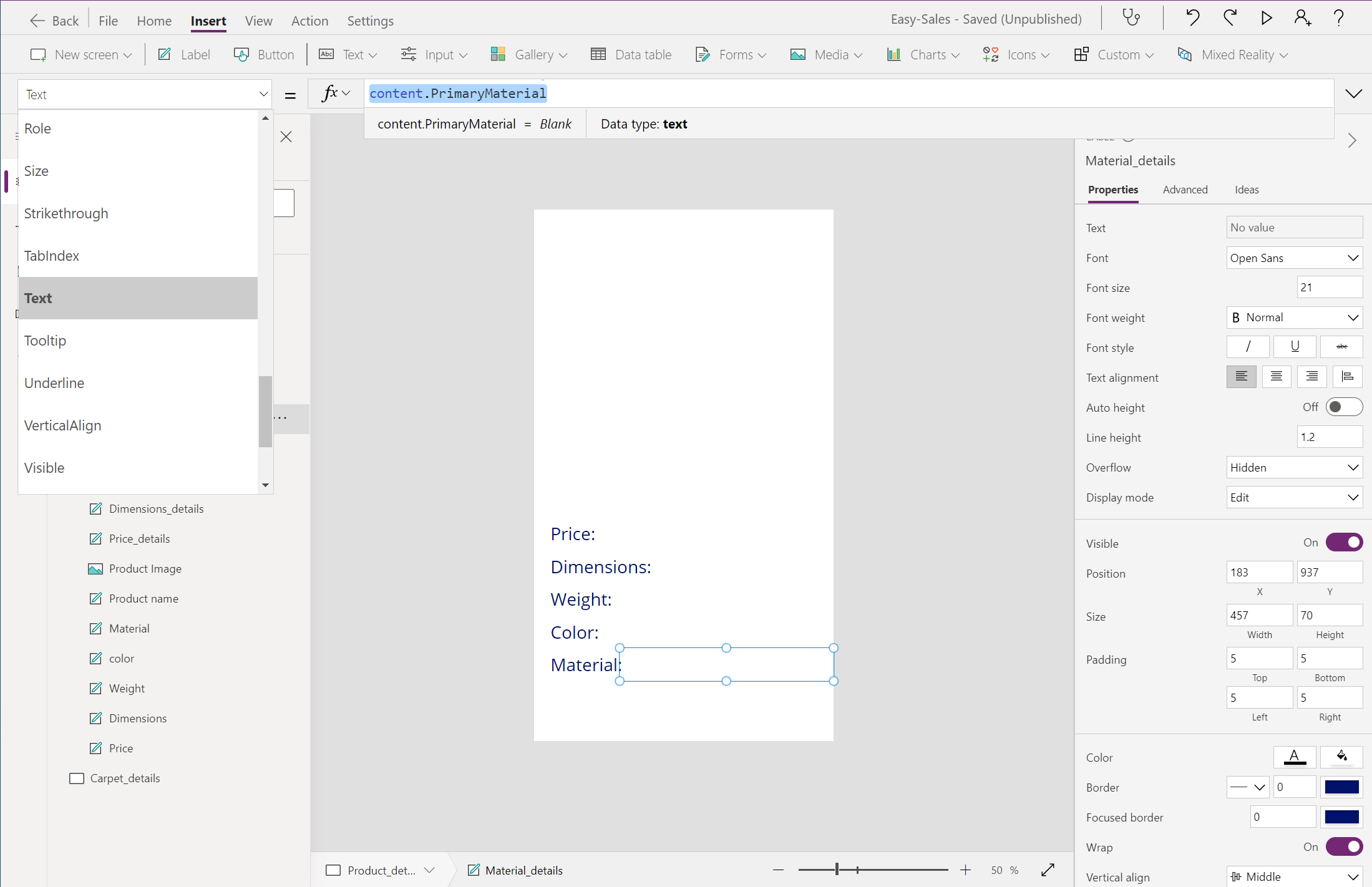 空白材質標籤的螢幕擷取畫面。