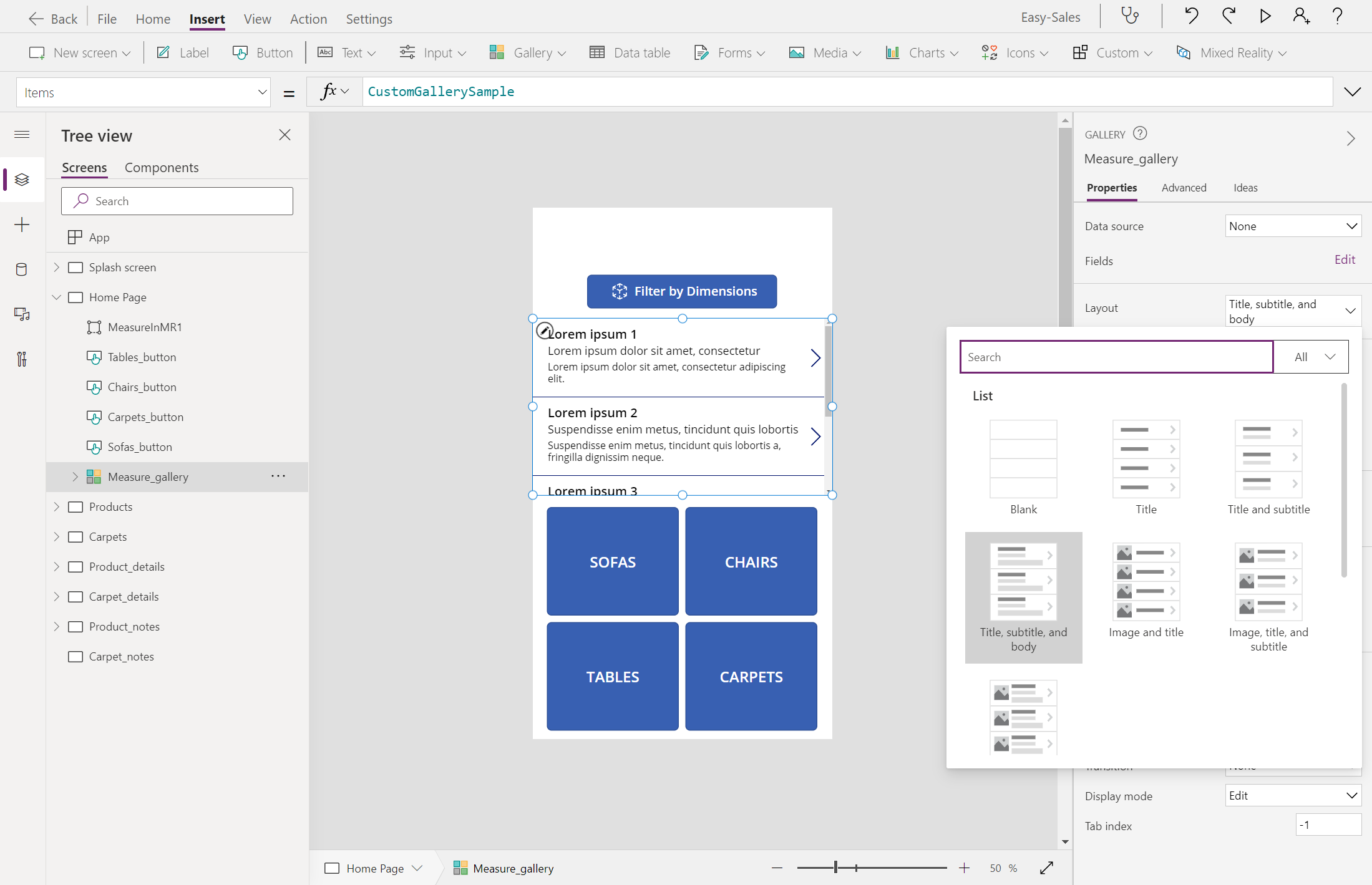 設定版面配置的螢幕快照
