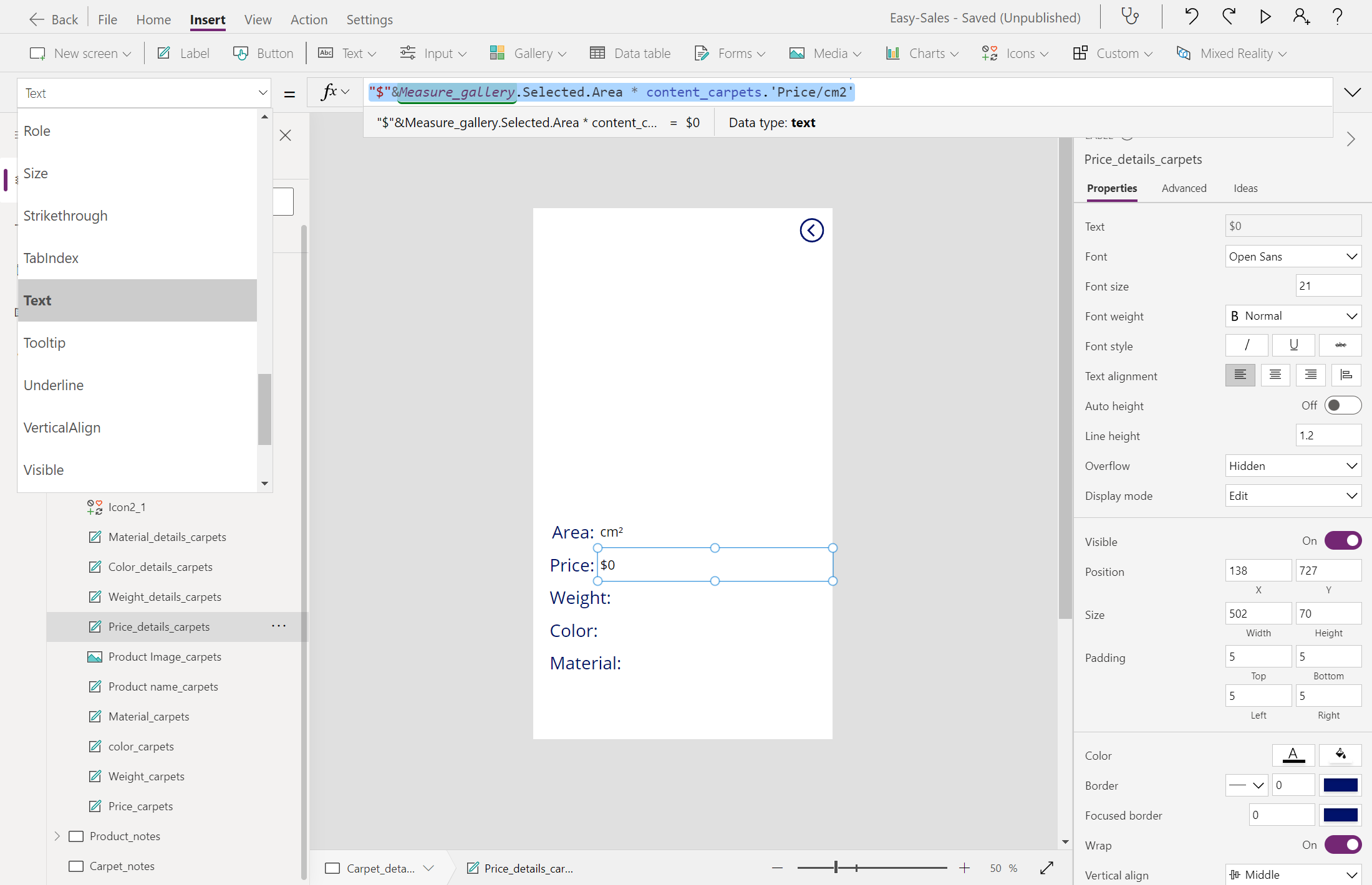 價格計算的螢幕快照。