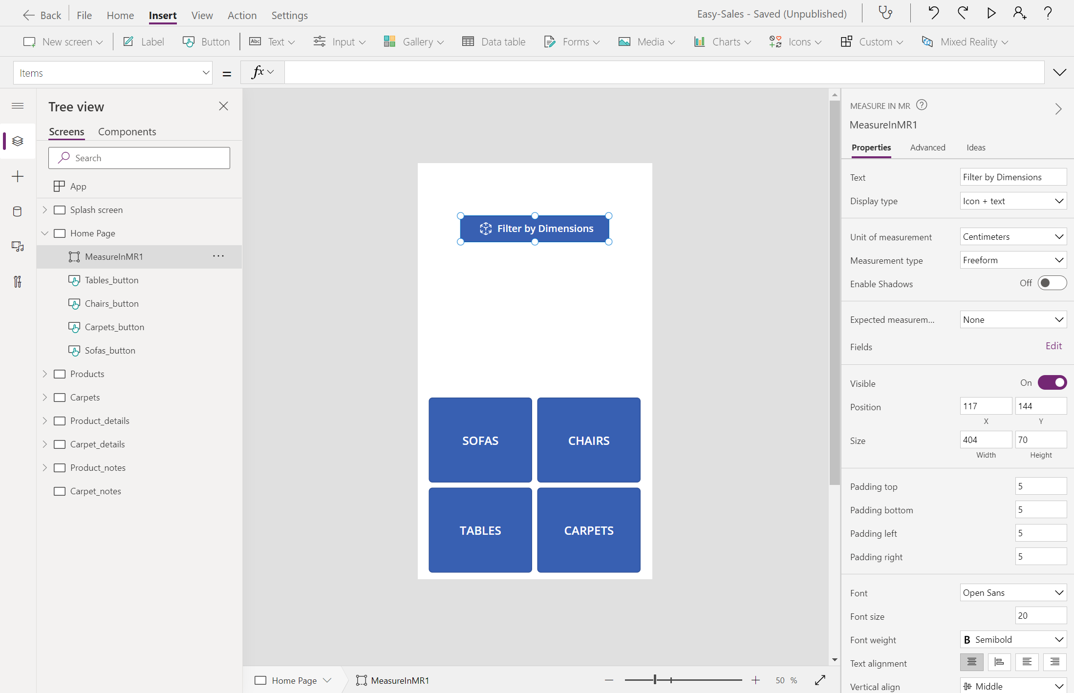 在 MR 中設定 Measure 屬性的螢幕快照。