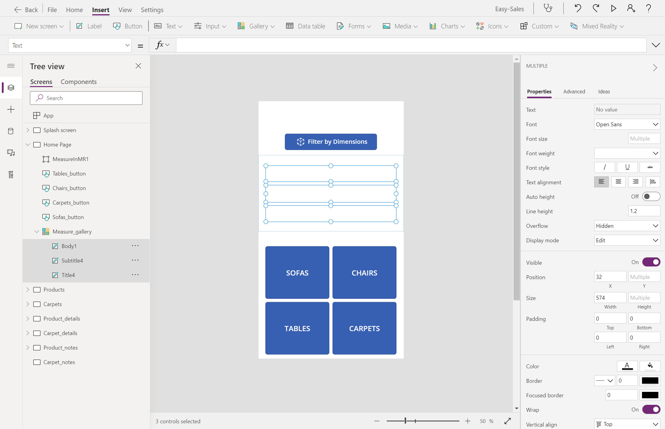 彼此等距的螢幕擷取畫面。