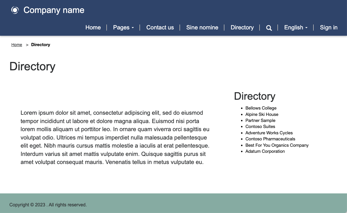 Screenshot of the page with a list of accounts included.