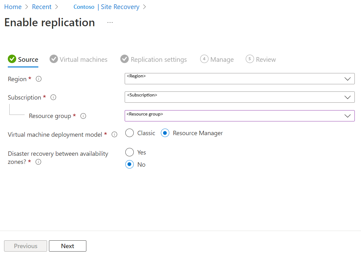 Screenshot showing the source options for replication.