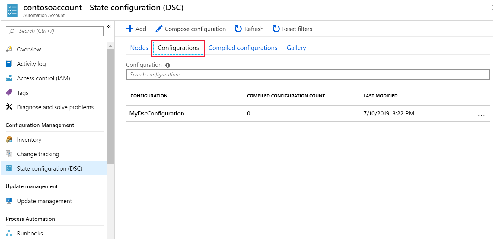 Azure 入口網站的螢幕擷取畫面，其中顯示 [狀態設定 (DSC)] 窗格中可用的狀態設定。