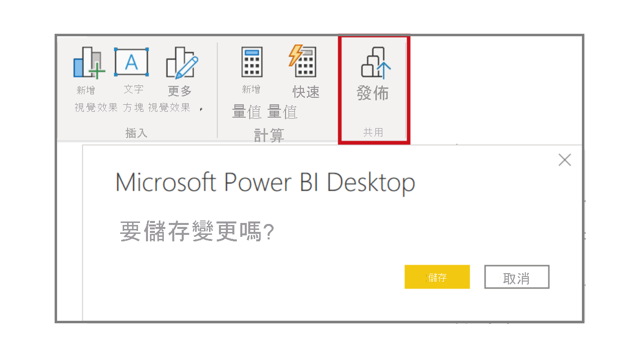 Microsoft Power BI Desktop [發佈] 按鈕的螢幕擷取畫面。