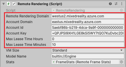 Screenshot of the Remote Rendering script settings.