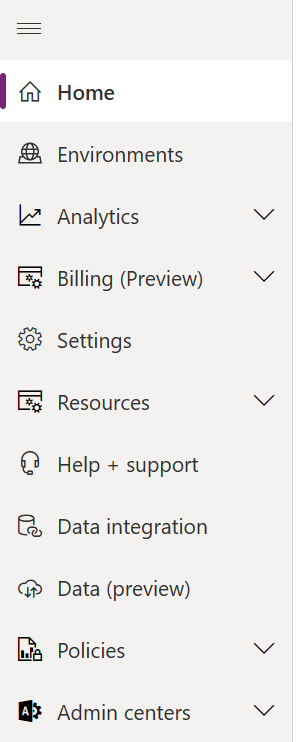 Screenshot of the navigation pane showing Environments.