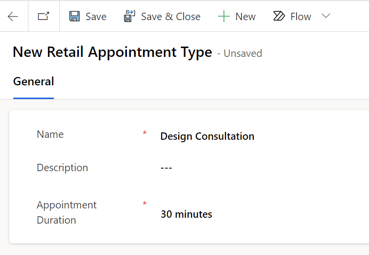Screenshot of the Design Consultation appointment type.