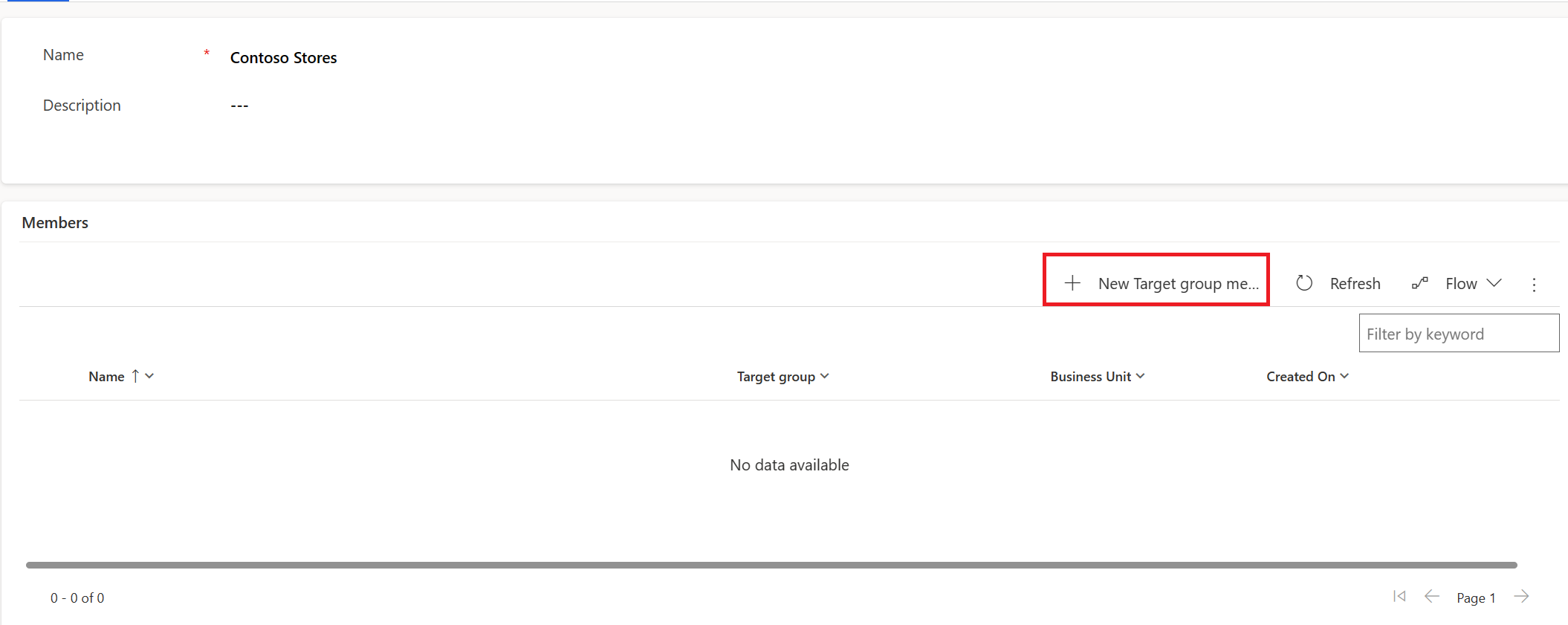 Screenshot of the New Target group member option.