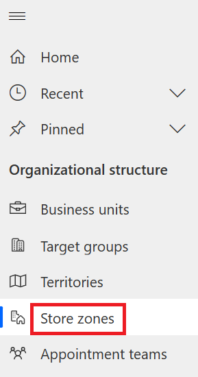 Screenshot of the navigation pane with Store zones highlighted.