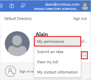 Screenshot of user menu with My permissions highlighted.