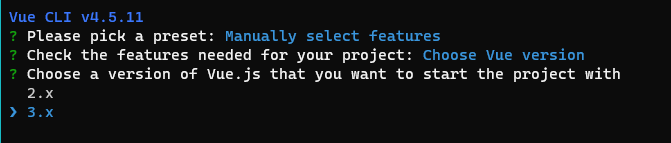 所選 Vue 版本的螢幕擷取畫面。
