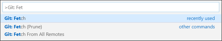 Screenshot of the Git fetch commands in Visual Studio Code.