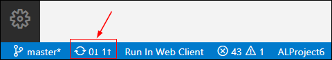 Screenshot of the Sync status alert with one commit to push.