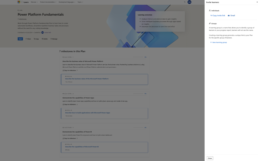 邀請學習者到您的方案的螢幕擷取畫面。在 [邀請學習者] 刀鋒視窗中，有一個選項可以建立 [新學習群組]。
