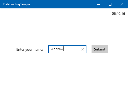 Screenshot of sample app with a name entry field and submit button.
