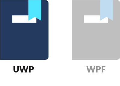 U W P 和 W P F 的技術標誌。W P F 顯示為暗灰色。