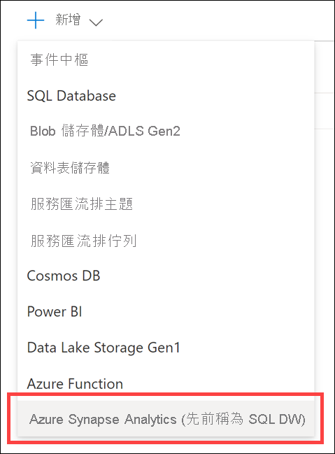 The Azure Synapse Analytics menu item is highlighted.