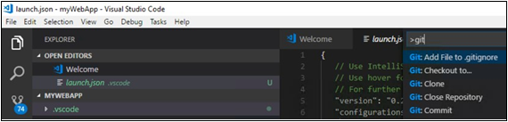 將檔案新增至 .gitignore 動作的螢幕快照。