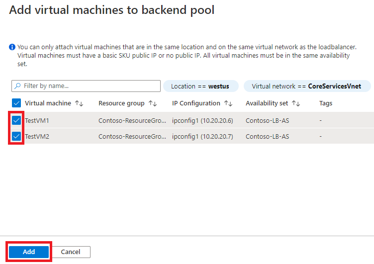 View list of VMs added to backend pool.
