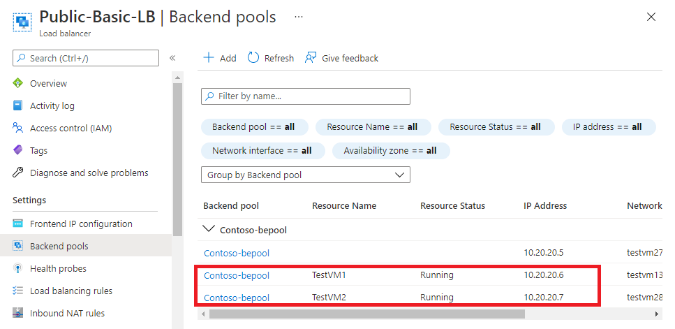 View list of backend pools running in load balancer.