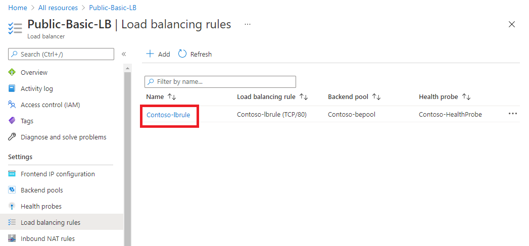Screenshot of View list of added load balancing rules.
