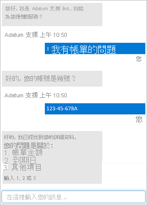 Screenshot of A chat interface showing user input and responses from a bot.