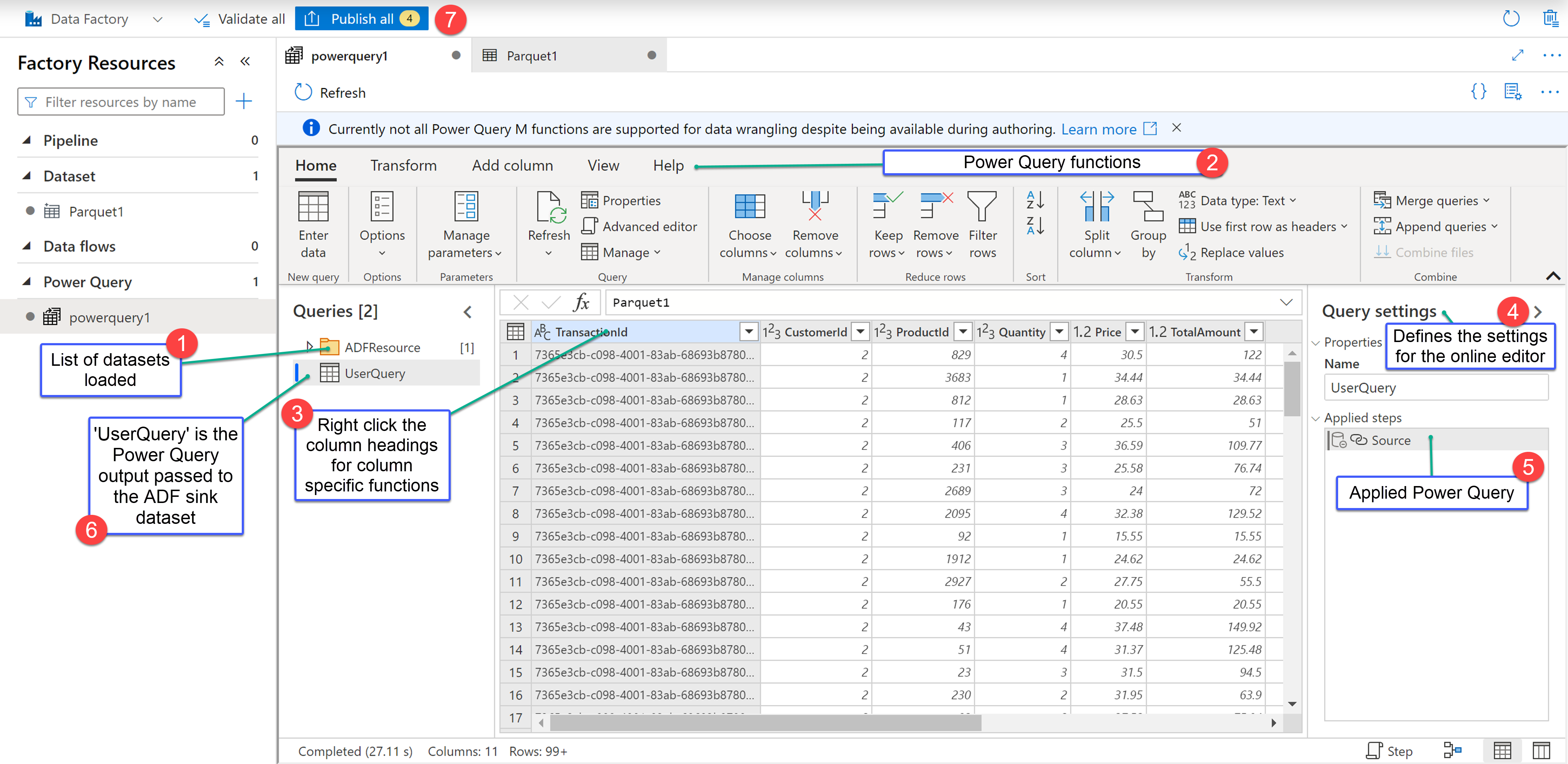 Navigating the wrangling data flow