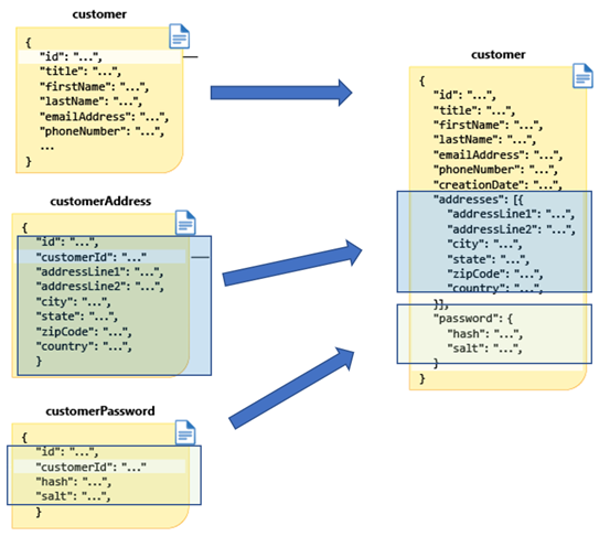 Diagram that shows a modeled customer document.