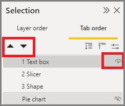 Screenshot of the tab order menu with three ordered items and one hidden item.