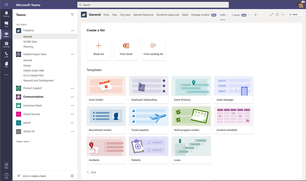 Microsoft列表整合到 Microsoft Teams 的螢幕快照。