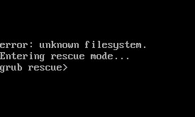 grub 未知文件系統錯誤的螢幕快照。