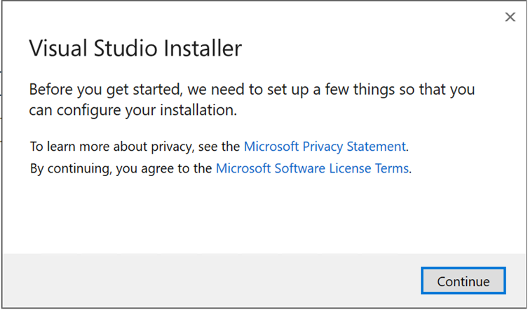 Visual Studio 安裝精靈訊息關於設定安裝。
