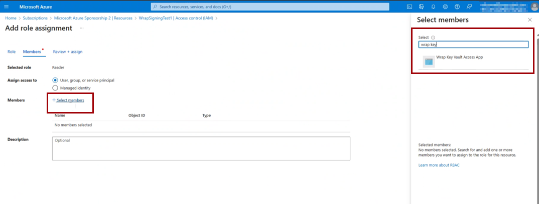 顯示如何搜尋 Wrap KeyVault Access 應用程式的螢幕快照。
