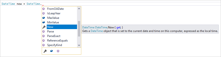 顯示 Visual Studio 中 IntelliSense 清單成員的螢幕擷取畫面。