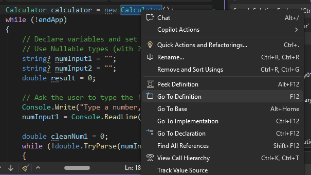 截圖顯示「前往定義」選單項目。