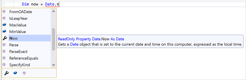 IntelliSense 成員清單的螢幕快照。