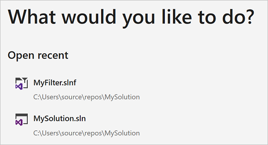 在 Visual Studio 中開啟最近使用的檔案