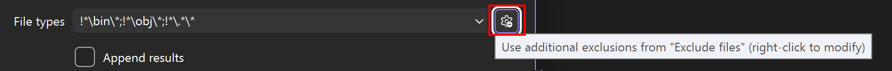 螢幕截圖顯示檔案排除的切換按鈕。