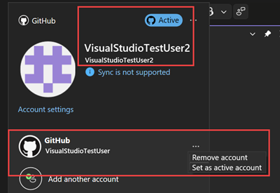 帳號設定中顯示活躍 GitHub 帳號的截圖。