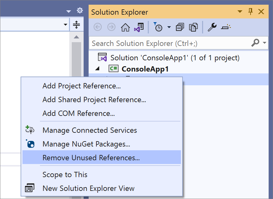 移除未使用的參考- Visual Studio (Windows) | Microsoft Learn