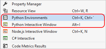 Screenshot showing Interactive Window menu items in View > Other Windows.
