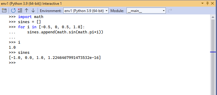 Screenshot showing how to use Python interactive window.