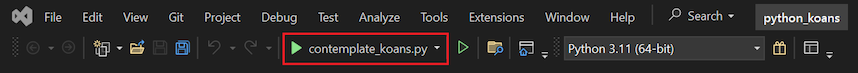此螢幕擷取畫面顯示如何使用 Visual Studio 2022 工具列上的實心播放箭號來啟動程式偵錯。