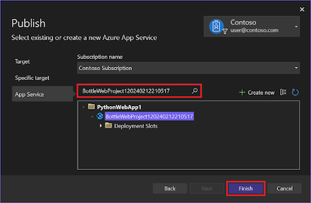 顯示如何使用現有的訂用帳戶,在 Visual Studio 2017 和更新版本中準備到 Azure 的發佈程序的螢幕擷取畫面。