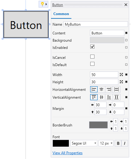 按鈕上的 XAML 設計工具快速動作