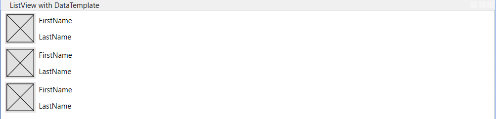 Sample data used in a list view with a data template Screenshot that shows sample data in a list view with a data template.