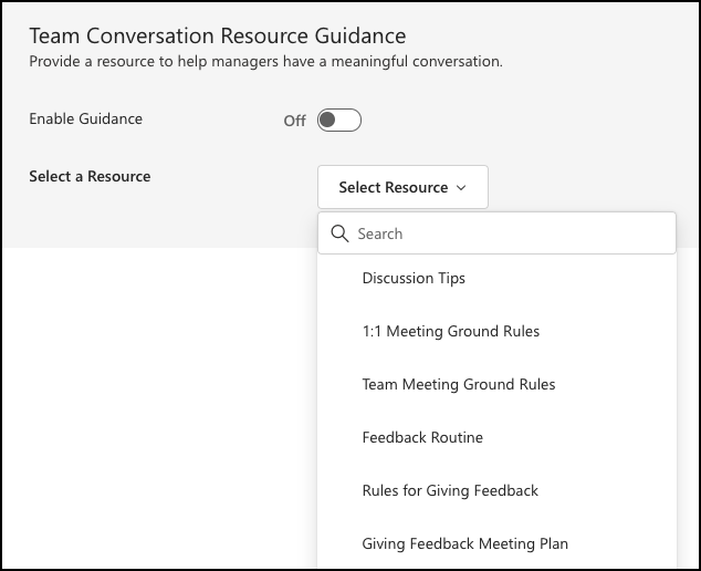 [選取資源] 下拉功能表的螢幕快照。