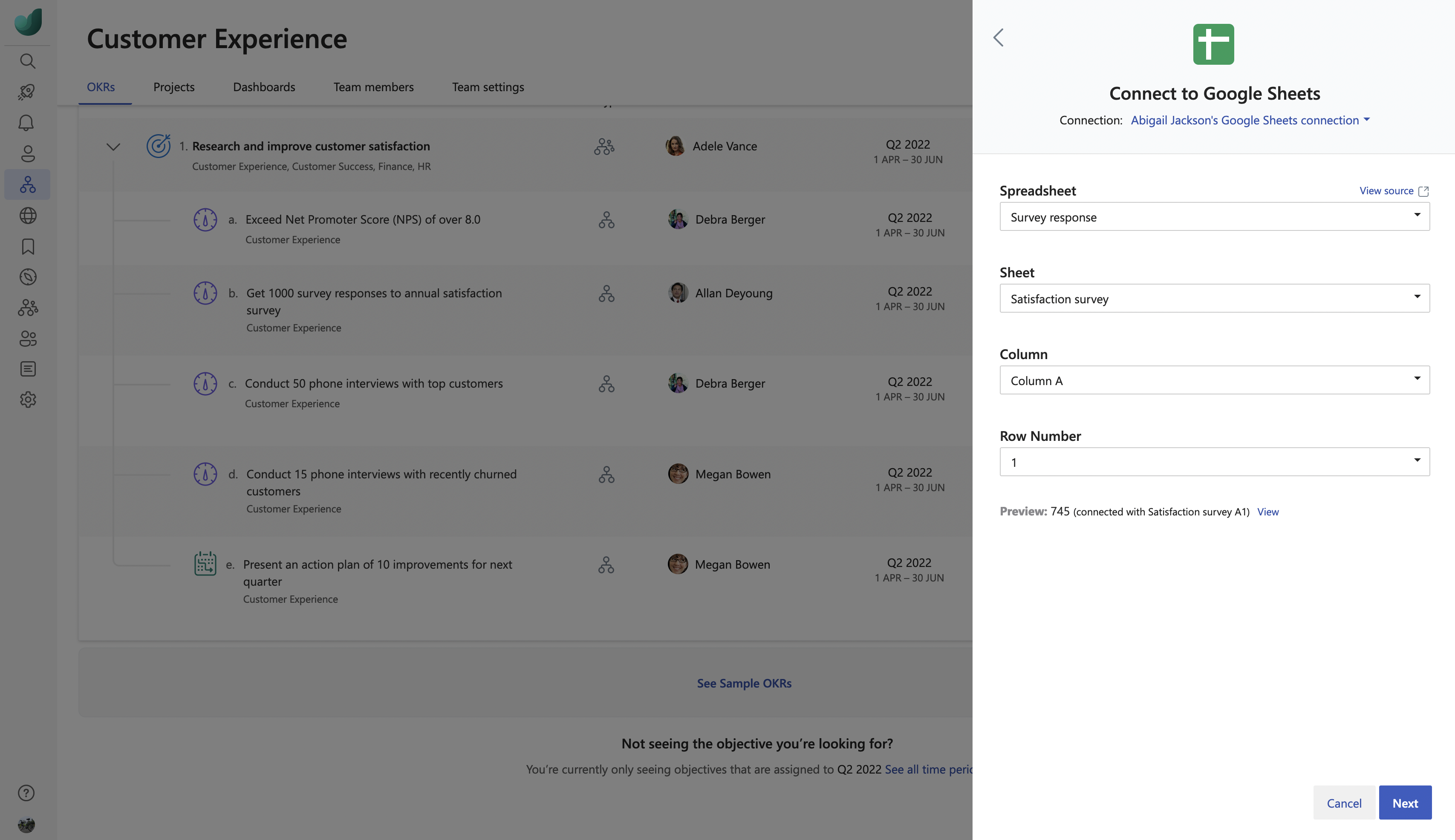 此螢幕擷取畫面顯示您新增 Google Sheets 連線詳細資料的位置。
